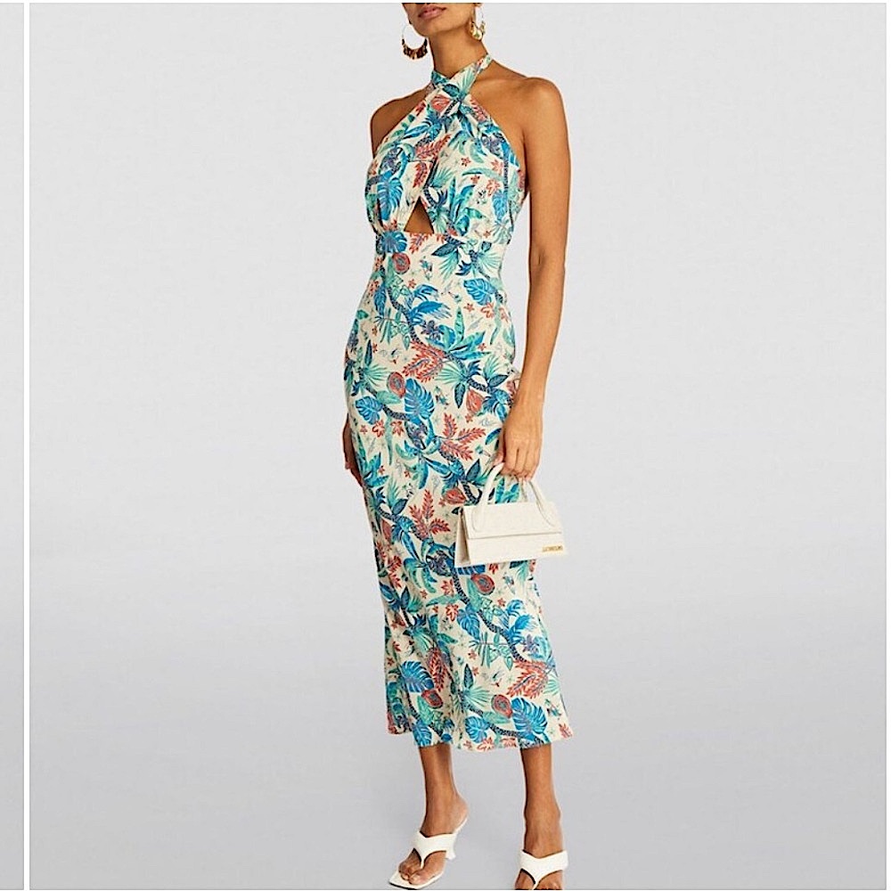 Shona Joy Malia Midi Dress - oatmeal print. Sz S